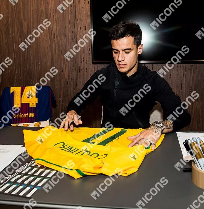 Philippe Coutinho Back Signed Brazil 2017-18 Home Shirt In Classic Frame