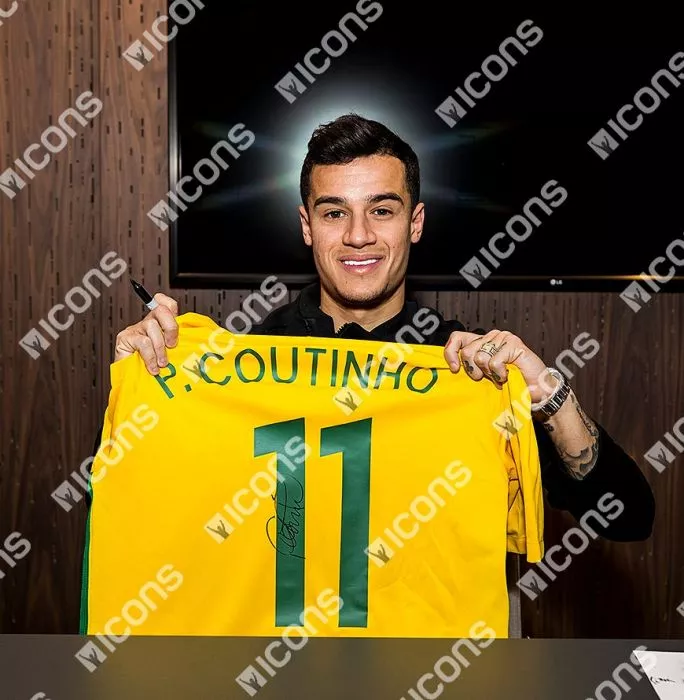 Philippe Coutinho Back Signed Brazil 2017-18 Home Shirt