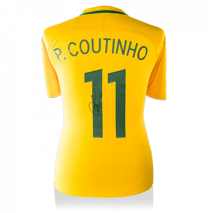 Philippe Coutinho Back Signed Brazil 2017-18 Home Shirt