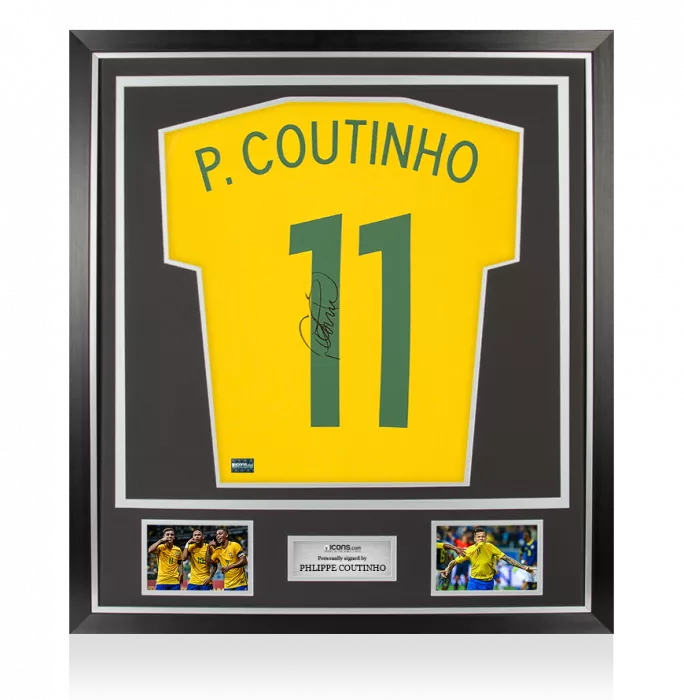 Philippe Coutinho Back Signed Brazil 2017-18 Home Shirt In Classic Frame