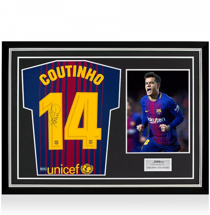 Philippe Coutinho Back Signed FC Barcelona 2017-18 Home Shirt In Hero Frame: Option 1