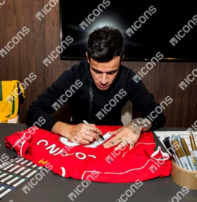 Philippe Coutinho Back Signed Liverpool 2014-15 Home Shirt In Hero Frame: Option 1