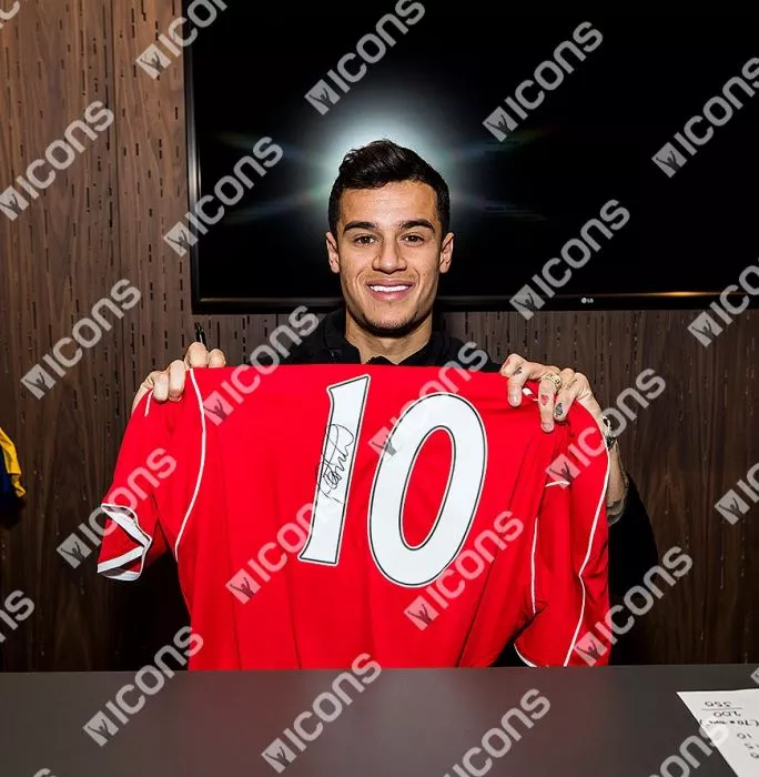 Philippe Coutinho Back Signed Liverpool 2014-15 Home Shirt In Classic Frame