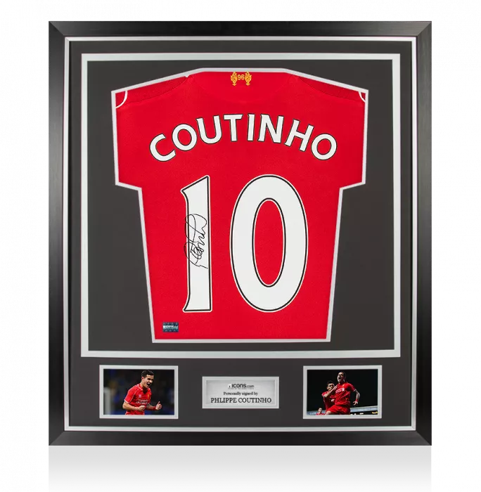 Philippe Coutinho Back Signed Liverpool 2014-15 Home Shirt In Classic Frame