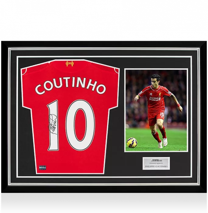 Philippe Coutinho Back Signed Liverpool 2014-15 Home Shirt In Hero Frame: Option 1