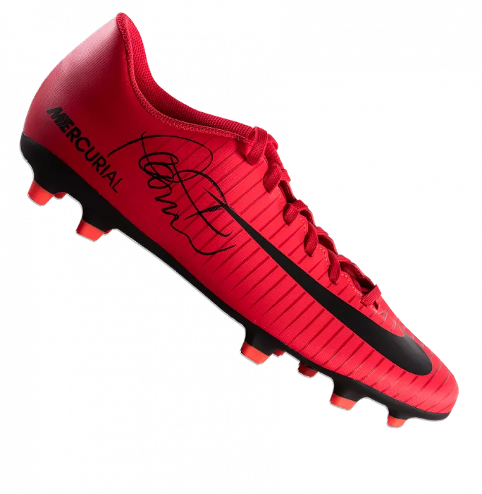 Philippe Coutinho Signed Red And Black Nike Mercurial Boot In Acrylic Case