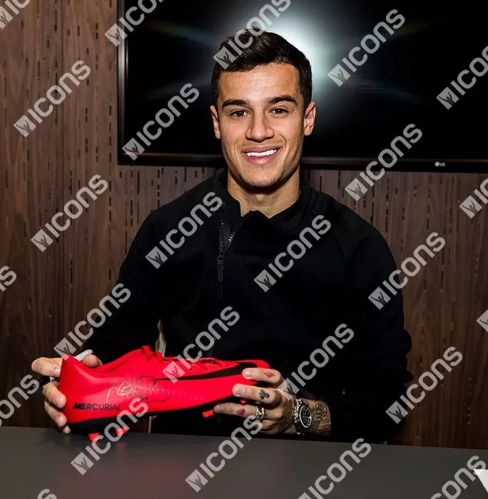 Philippe Coutinho Signed Red And Black Nike Mercurial Boot In Bubble Frame: Option 1