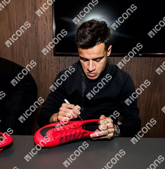 Philippe Coutinho Signed Red And Black Nike Mercurial Boot In Bubble Frame: Option 1