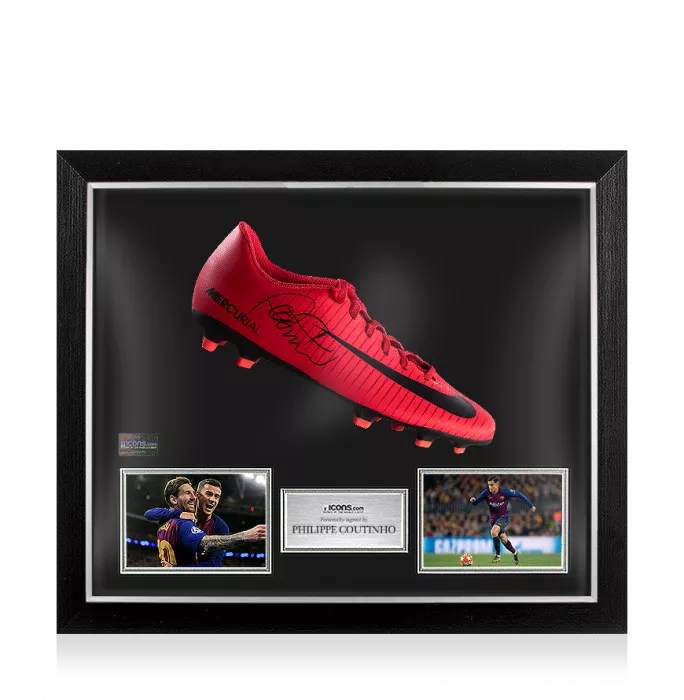 Philippe Coutinho Signed Red and Black Nike Mercurial Boot In Bubble Frame: Option 1