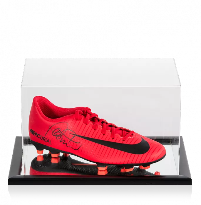 Philippe Coutinho Signed Red and Black Nike Mercurial Boot In Acrylic Case