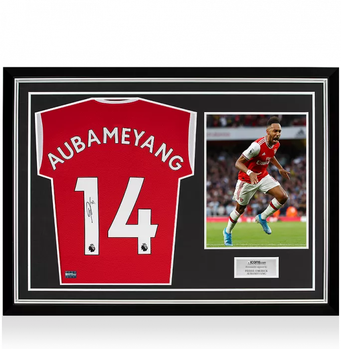 Pierre-Emerick Aubameyang Back Signed Arsenal 2019-20 Home Shirt In Hero Frame: Option 1