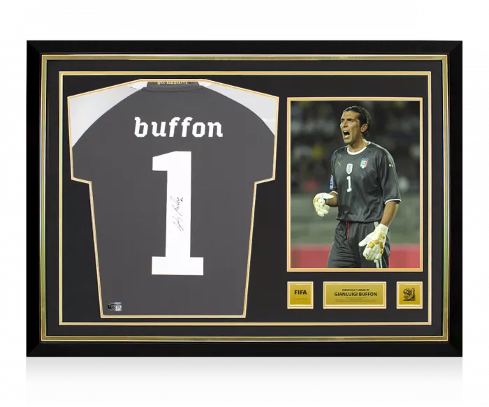 PLAYER ISSUE Gianluigi Buffon Official 2010 FIFA World Cup™ Back Signed and Hero Framed Italy 2010-12 Goalkeeper Shirt