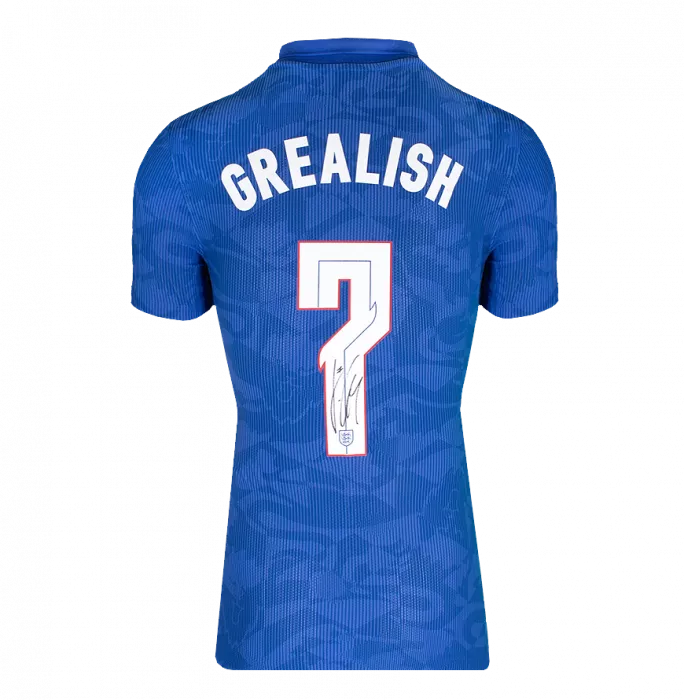 PLAYER ISSUE Jack Grealish Back Signed England 2020-21 Away Shirt In Hero Frame: Option 1