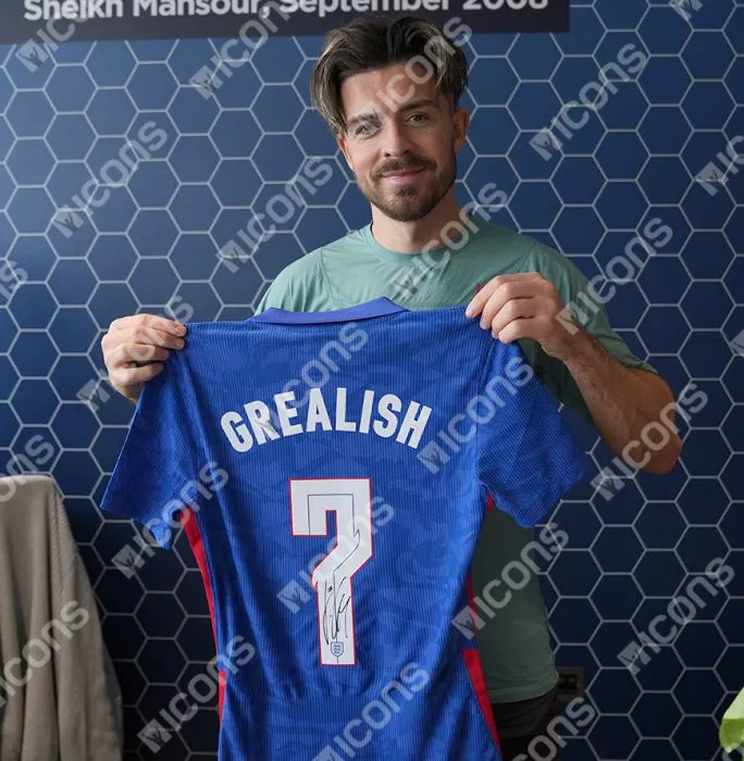 PLAYER ISSUE Jack Grealish Back Signed England 2020-21 Away Shirt In Classic Frame