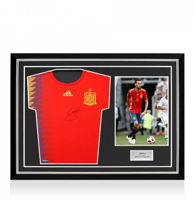 PLAYER ISSUE Sergio Busquets Front Signed Spain 2018 Home Shirt In Hero Frame: Option 1