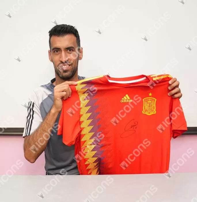 PLAYER ISSUE Sergio Busquets Front Signed Spain 2018 Home Shirt In Classic Frame