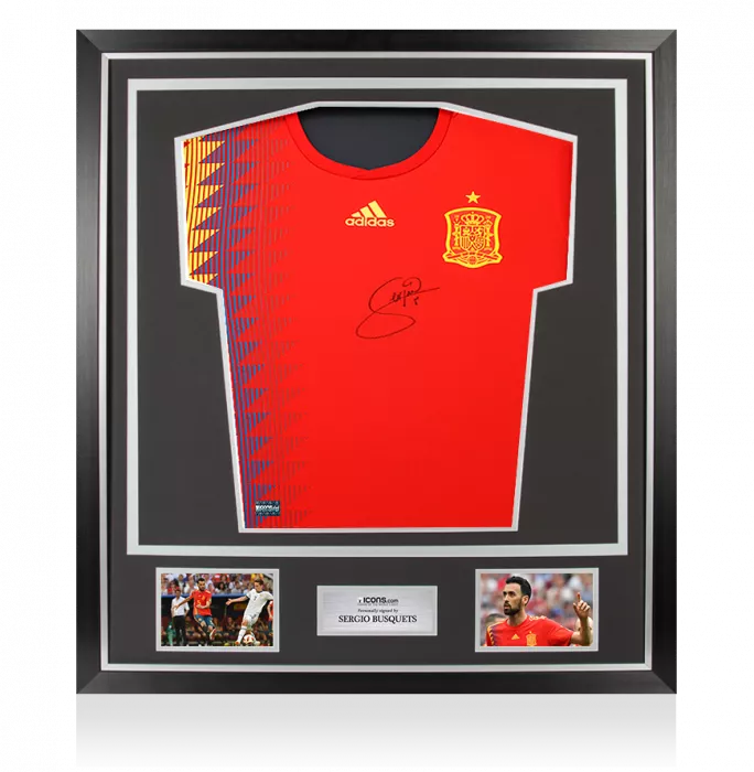 PLAYER ISSUE Sergio Busquets Front Signed Spain 2018 Home Shirt In Classic Frame