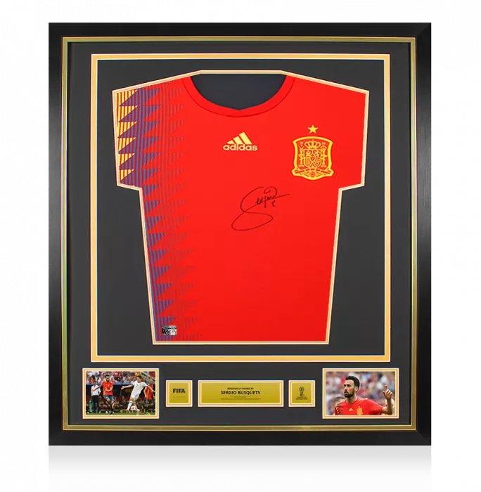 PLAYER ISSUE Sergio Busquets Official 2018 FIFA World Cup™ Front Signed and Framed Spain 2018 Home Shirt