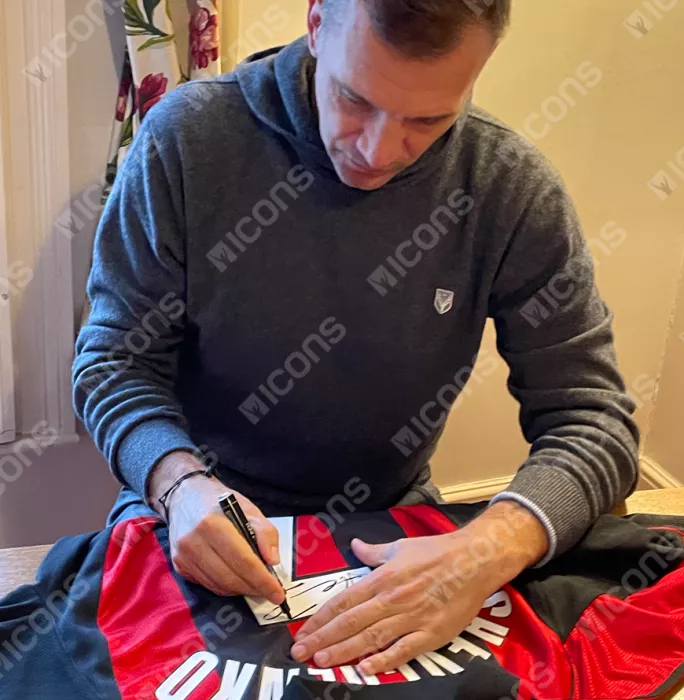 Pre-Framed Andriy Shevchenko Official UEFA Champions League Back Signed And Hero Framed AC Milan 1998-99 Home Shirt