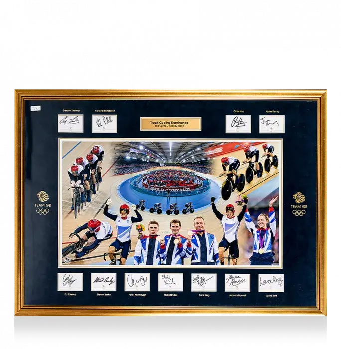 PRE-FRAMED London 2012 Olympics British Track Cycling Team Signed Cards