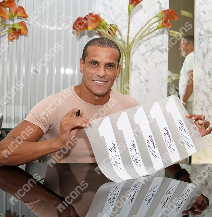 PRE-FRAMED Rivaldo Official UEFA Champions League Back Signed And Framed AC Milan Retro Home Shirt