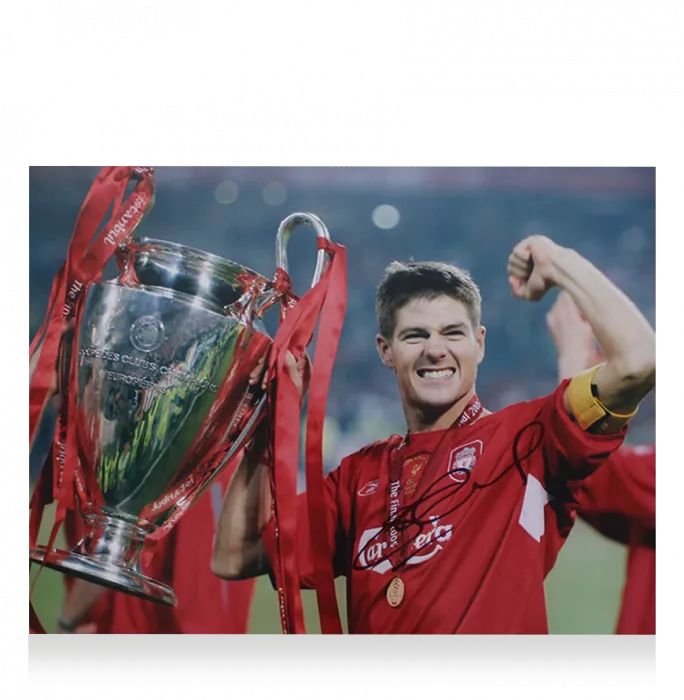 PRE-FRAMED Steven Gerrard Official UEFA Champions League Signed And Framed Liverpool Photo: 2005 Winner