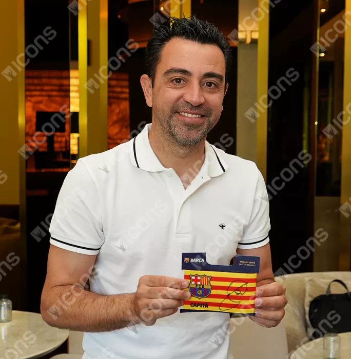 PRE-FRAMED Xavi Official FC Barcelona Signed And Framed Branded Captain's Armband