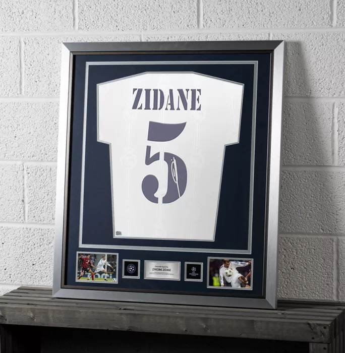 PRE-FRAMED Zinedine Zidane Official UEFA Champions League Back Signed And Framed Real Madrid 2022-23 Home Shirt With Fan Style Numbers