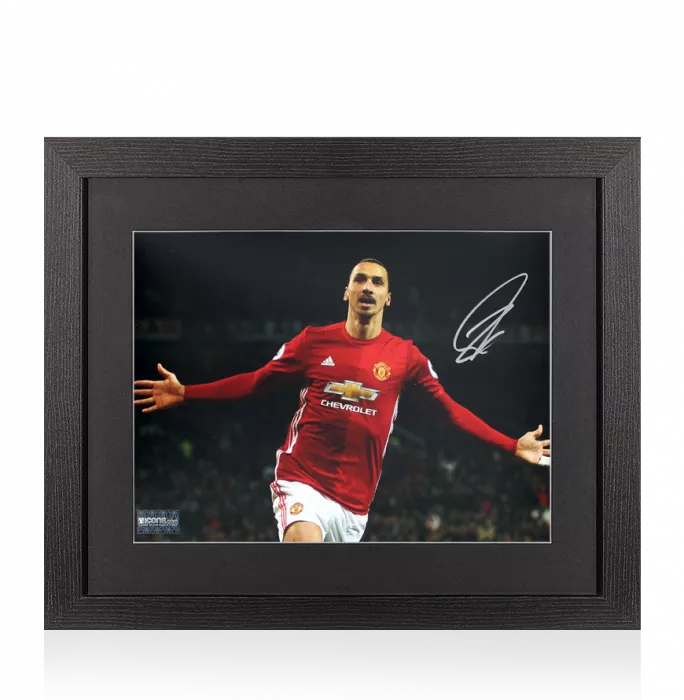 PRE-FRAMED Zlatan Ibrahimovic Signed Manchester United Photo In Black Wooden Frame: Red Devil