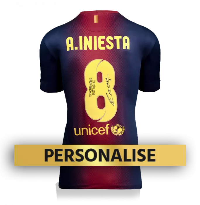 PRE-ORDER Andres Iniesta Signed and Personally Dedicated FC Barcelona Home Shirt