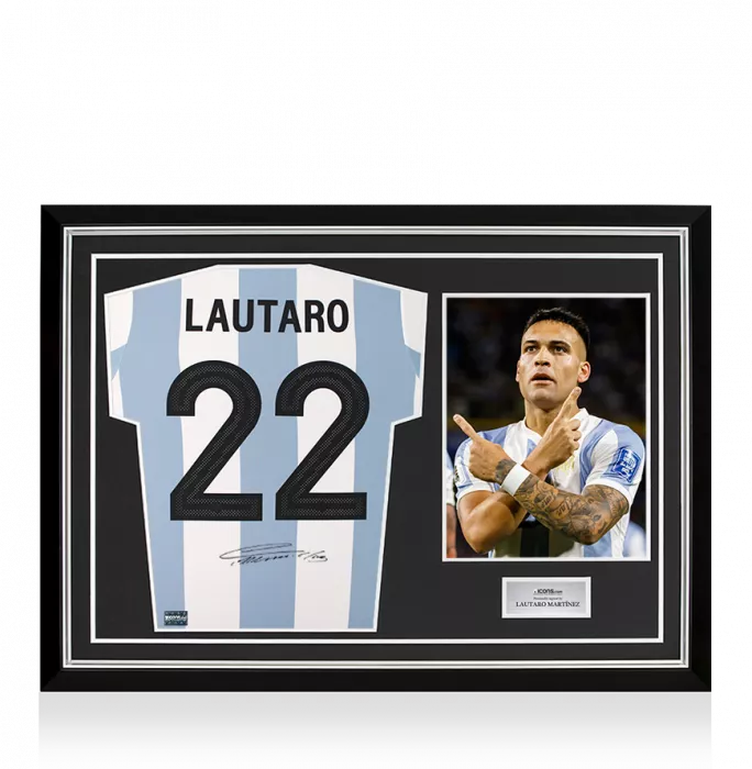 PRE-ORDER Lautaro Martinez Back Signed Argentina 2024-25 Anniversary Home Shirt In Hero Frame: Option 1