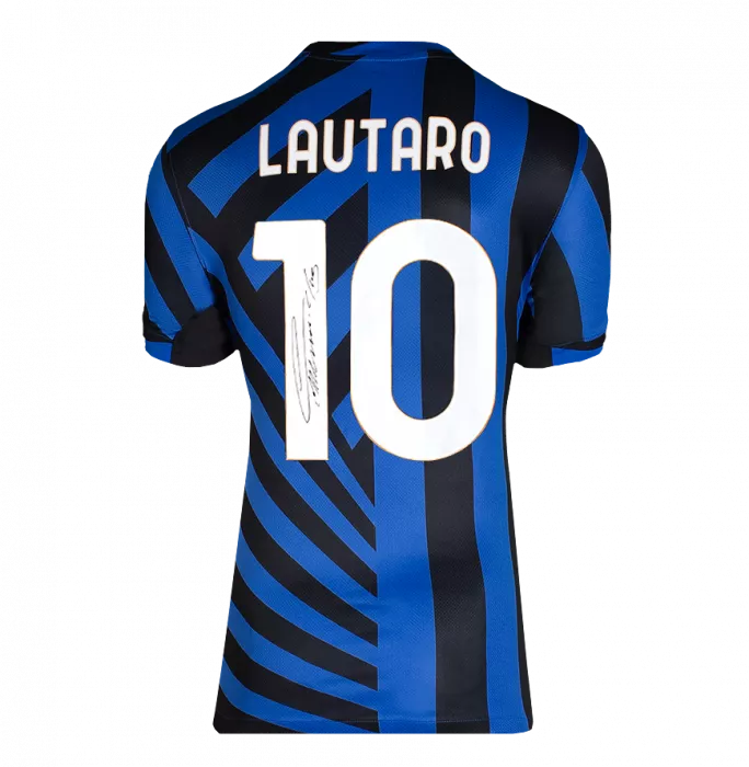 PRE-ORDER Lautaro Martinez Back Signed Internazionale 2024-25 Home Shirt With Fan Style Number In Classic Frame