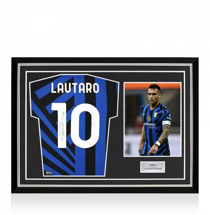 PRE-ORDER Lautaro Martinez Back Signed Internazionale 2024-25 Home Shirt with Fan Style Number In Hero Frame: Option 1