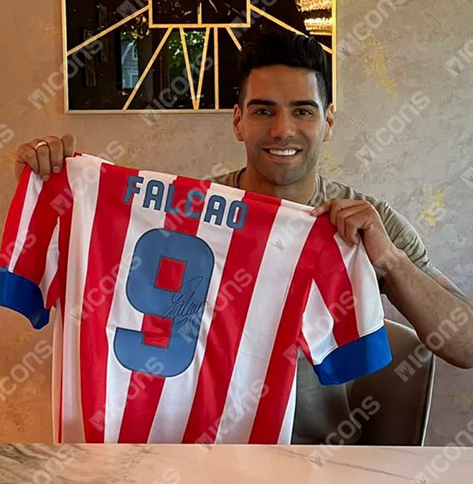 Radamel Falcao Back Signed 2012-13 Atletico Madrid Home Shirt In Hero Frame: Option 1