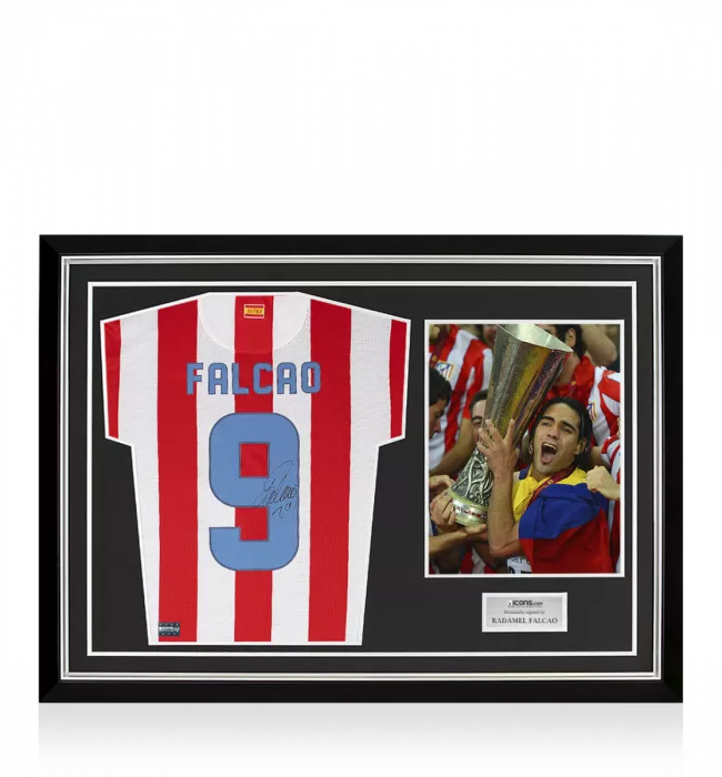 Radamel Falcao Back Signed 2012-13 Atletico Madrid Home Shirt In Hero Frame: Option 1