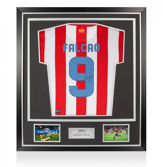 Radamel Falcao Back Signed 2012-13 Atletico Madrid Home Shirt In Classic Frame