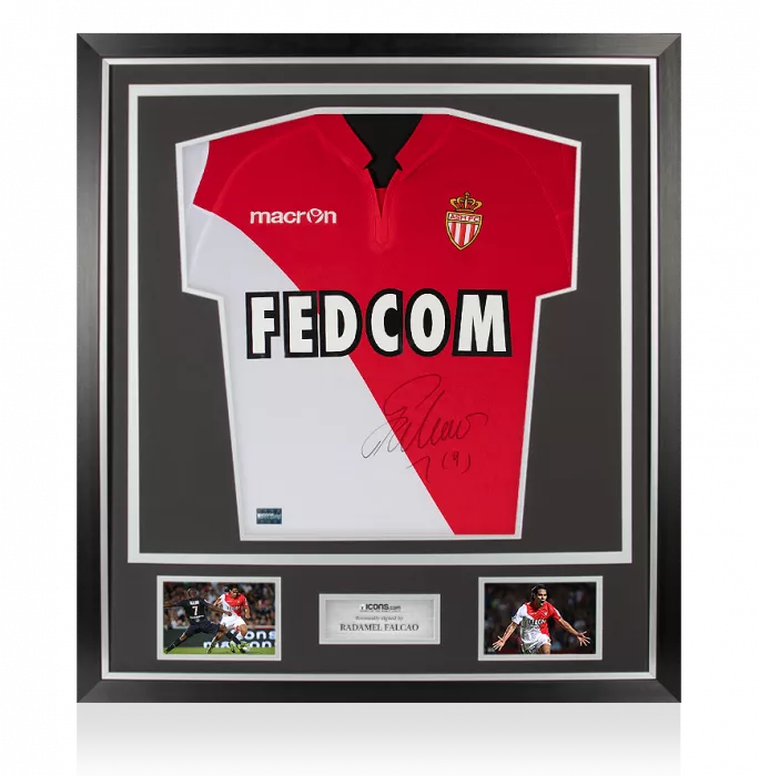 Radamel Falcao Front Signed 2013-14 AS Monaco Home Shirt In Classic Frame