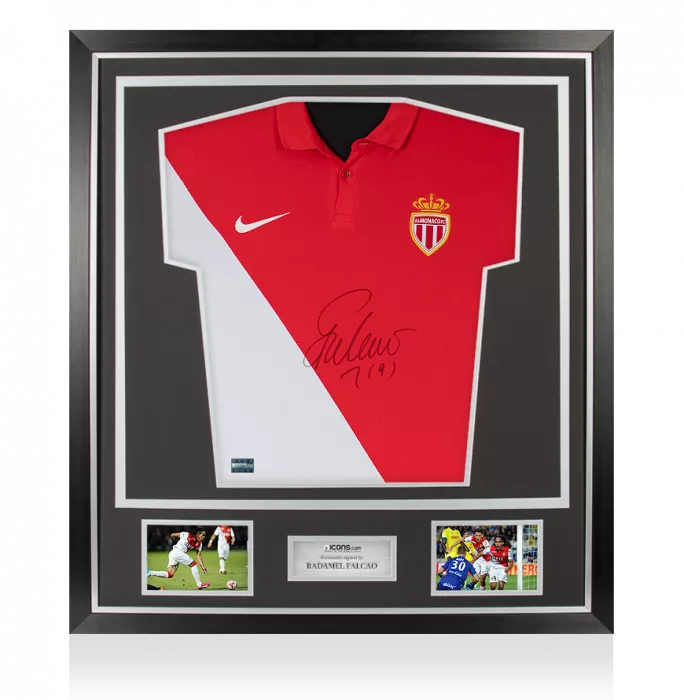 Radamel Falcao Front Signed 2014-15 AS Monaco Home Shirt In Classic Frame
