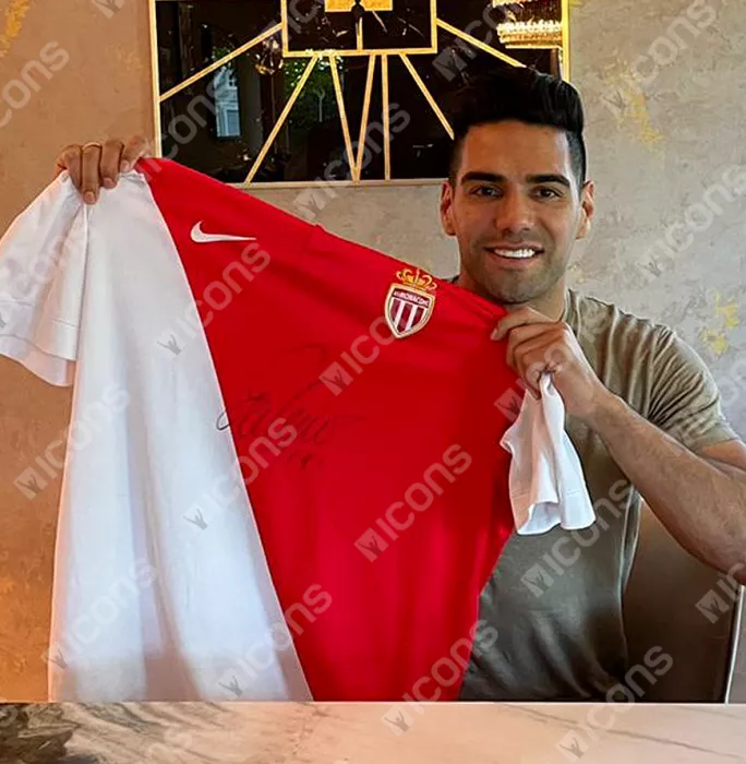 Radamel Falcao Front Signed 2014-15 AS Monaco Home Shirt In Hero Frame: Option 1