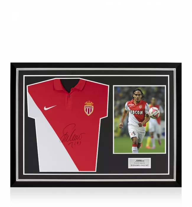 Radamel Falcao Front Signed 2014-15 AS Monaco Home Shirt In Hero Frame: Option 1