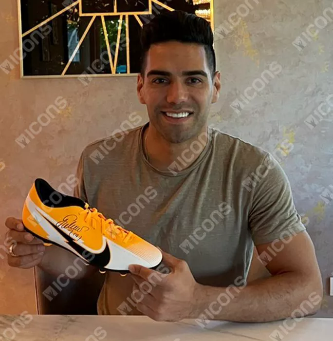 Radamel Falcao Official UEFA Europa League Signed Orange And White Nike Mercurial Vapor Boot In Acrylic Case