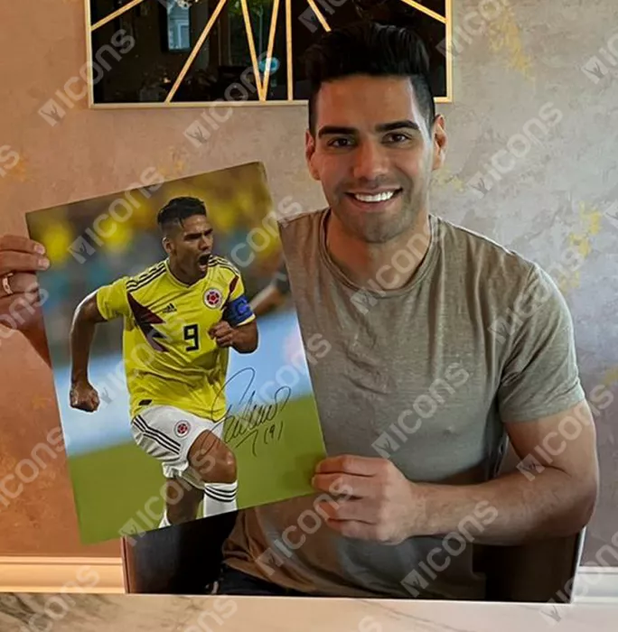 Radamel Falcao Signed Colombia Photo In Black Wooden Frame