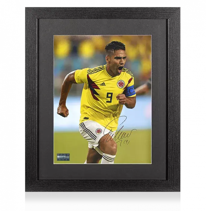 Radamel Falcao Signed Colombia Photo In Black Wooden Frame
