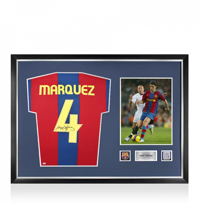 Rafael Marquez Official FC Barcelona Back Signed and Framed 2007-08 Home Shirt with Fan Style Numbers