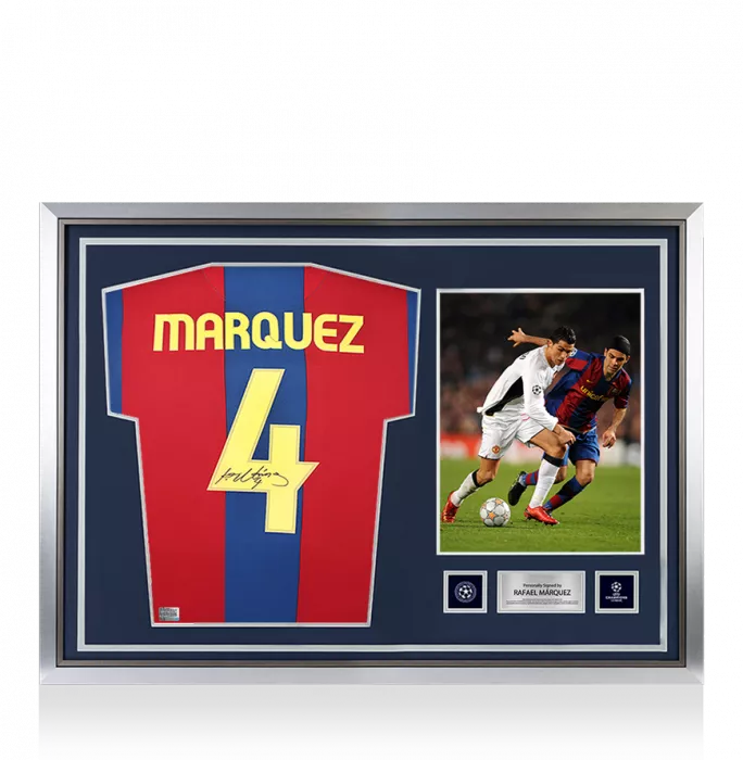 Rafael Marquez Official UEFA Champions League Back Signed and Hero Framed FC Barcelona 2007-08 Home Shirt with Fan Style Numbers