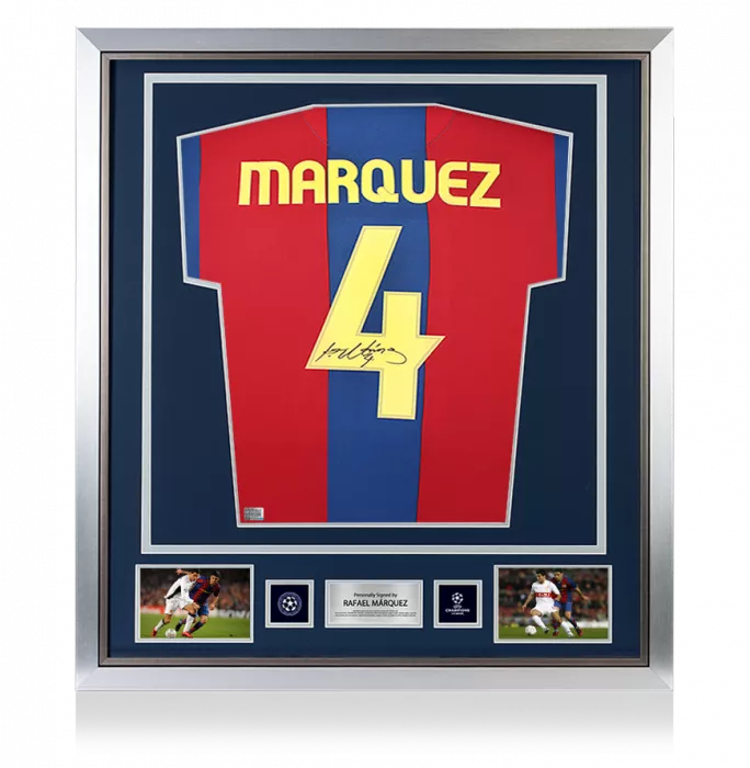 Rafael Marquez Official UEFA Champions League Back Signed and Framed FC Barcelona 2007-08 Home Shirt with Fan Style Numbers