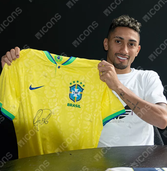 Raphinha Front Signed Brazil 2022-23 Home Shirt