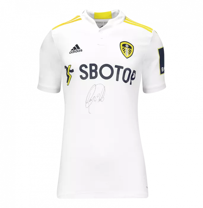 Raphinha Front Signed Leeds United 2021-22 Home Shirt In Hero Frame: Option 1