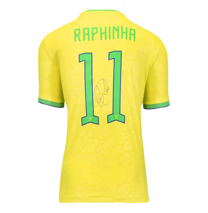 Raphinha Official 2022 FIFA World Cup™ Back Signed And Hero Framed Brazil 2022-23 Home Shirt