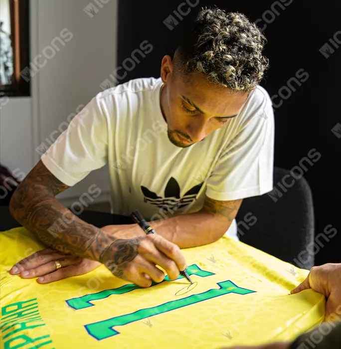 Raphinha Official 2022 FIFA World Cup™ Back Signed And Hero Framed Brazil 2022-23 Home Shirt